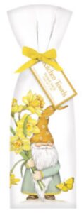 mary lake thompson t653 2 daffodil gnome ribbon tied flour sack towels 30 inches square, screen print design in lower center only