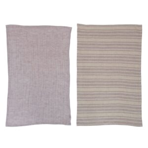 bloomingville natural and lilac woven cotton, 2 styles tea towels, 28" l x 18" w x 0" h, grey