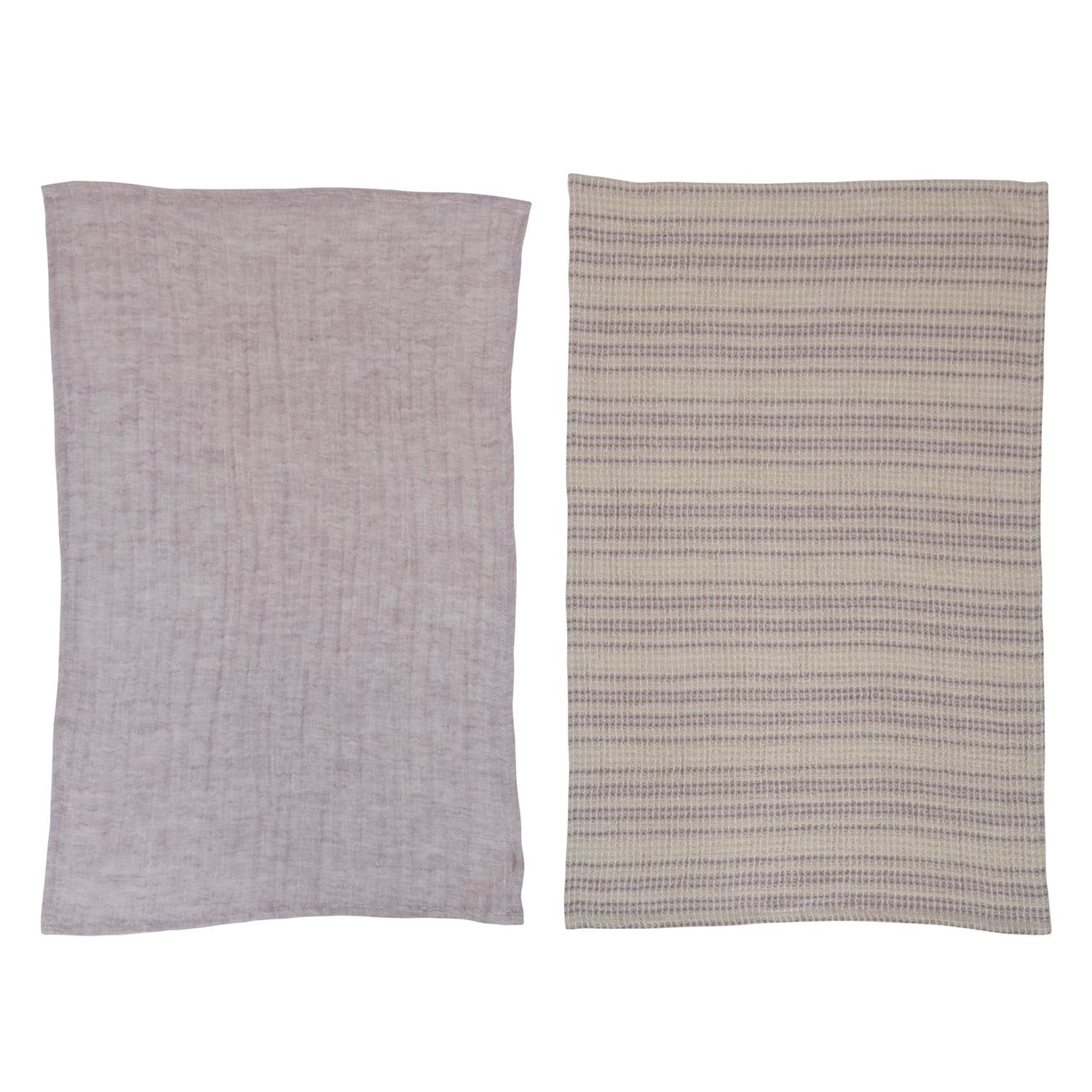 Bloomingville Natural and Lilac Woven Cotton, 2 Styles Tea Towels, 28" L x 18" W x 0" H, Grey