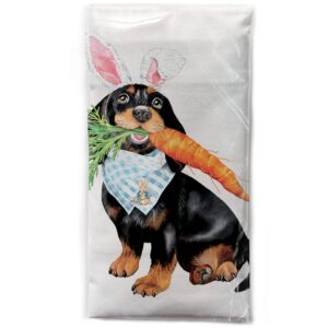 mary lake-thompson doxie with carrot and rabbit ears cotton flour sack dish towel