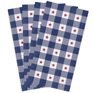 july 4th theme cotton kitchen towels dishcloth patriotic july 4th party blue white and red star check absorbent kitchen dish towels-reusable cleaning cloths for kitchen,tea/bar/towels,18x28inch 4 pack