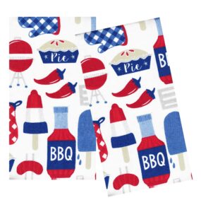 seasonseasy patriotic kitchen towels set of 2 american bbq cookout theme dual-sided cotton july 4th labor day