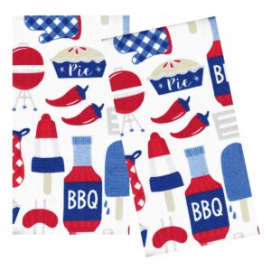 SeasonsEasy Patriotic Kitchen Towels Set of 2 American BBQ Cookout Theme Dual-Sided Cotton July 4th Labor Day