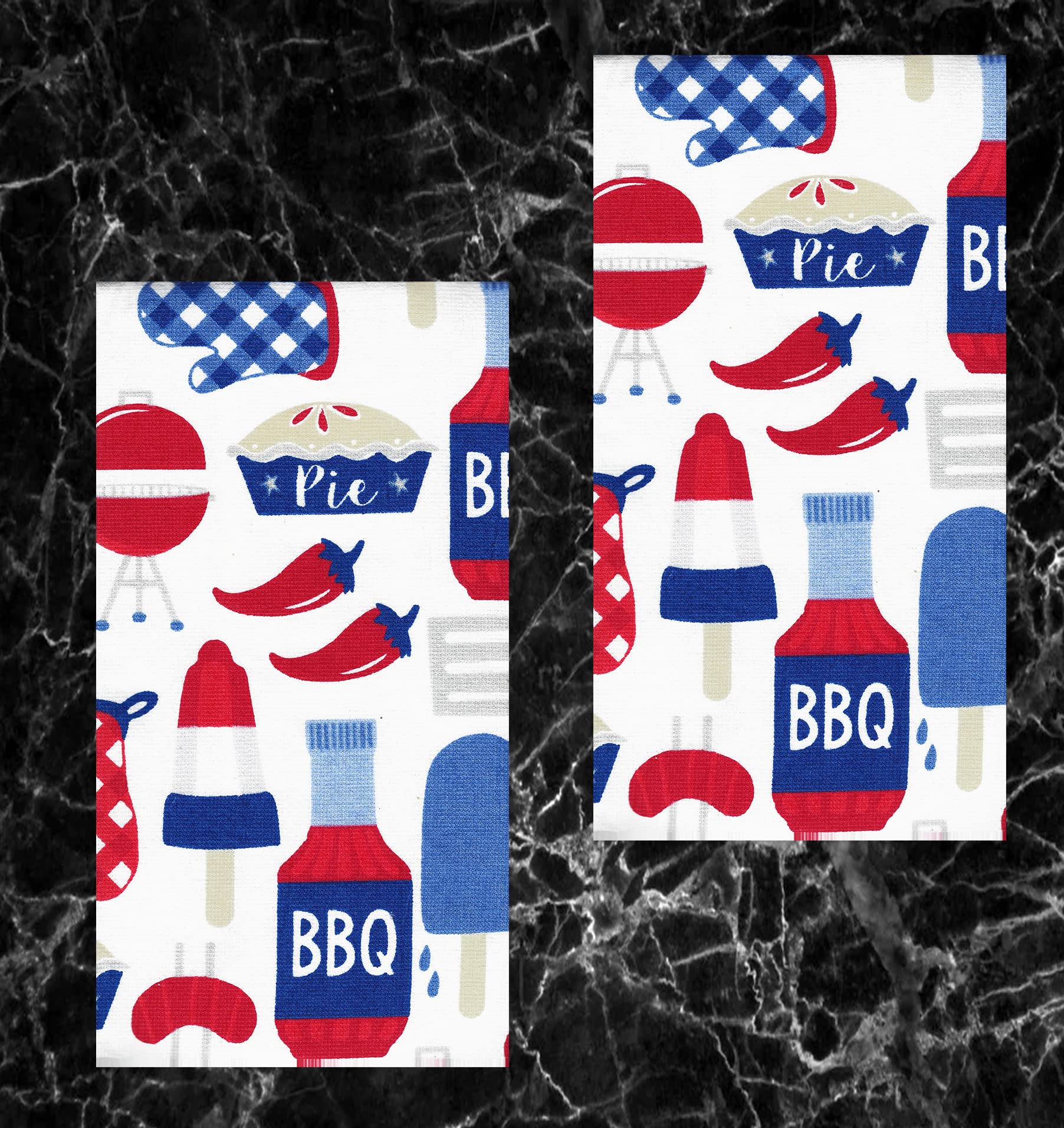 SeasonsEasy Patriotic Kitchen Towels Set of 2 American BBQ Cookout Theme Dual-Sided Cotton July 4th Labor Day