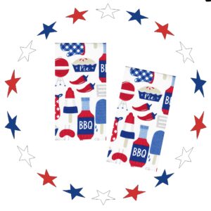 SeasonsEasy Patriotic Kitchen Towels Set of 2 American BBQ Cookout Theme Dual-Sided Cotton July 4th Labor Day