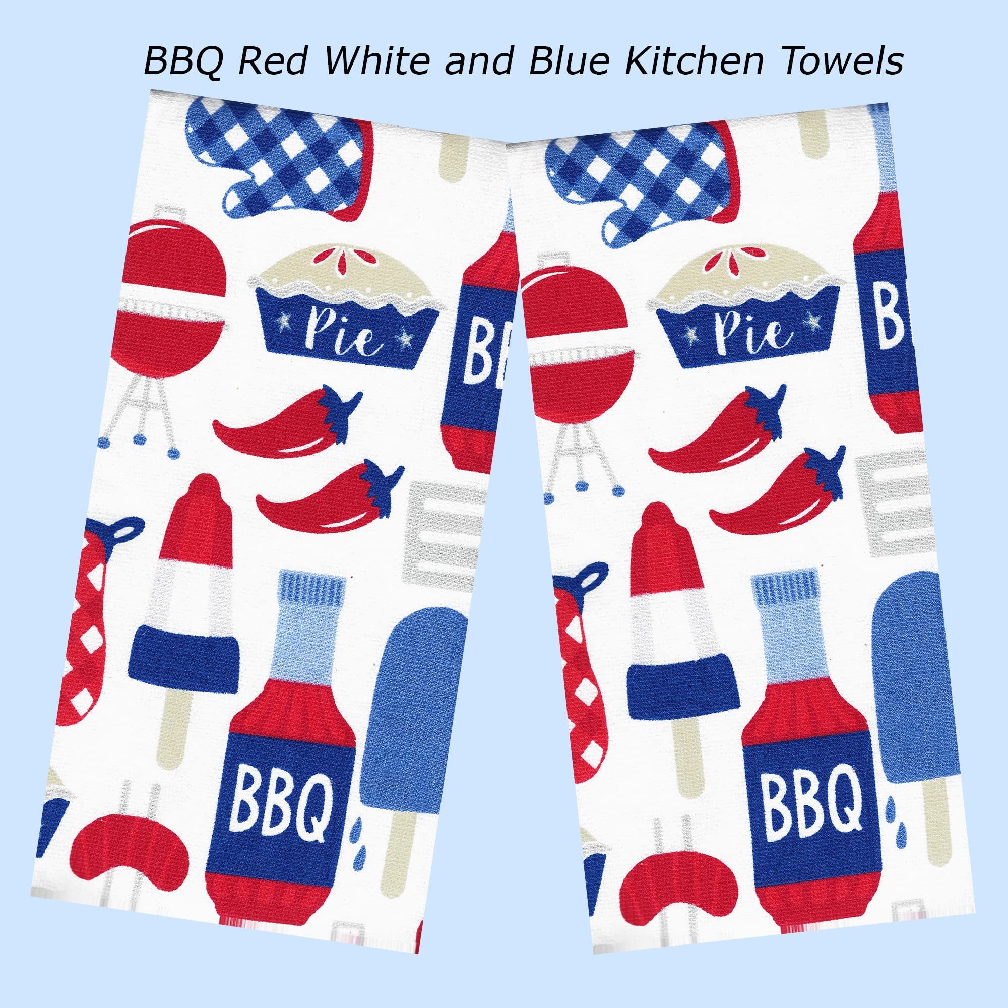 SeasonsEasy Patriotic Kitchen Towels Set of 2 American BBQ Cookout Theme Dual-Sided Cotton July 4th Labor Day