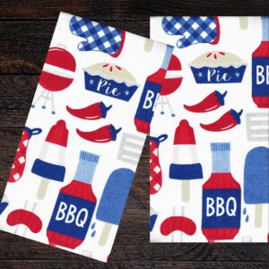 SeasonsEasy Patriotic Kitchen Towels Set of 2 American BBQ Cookout Theme Dual-Sided Cotton July 4th Labor Day