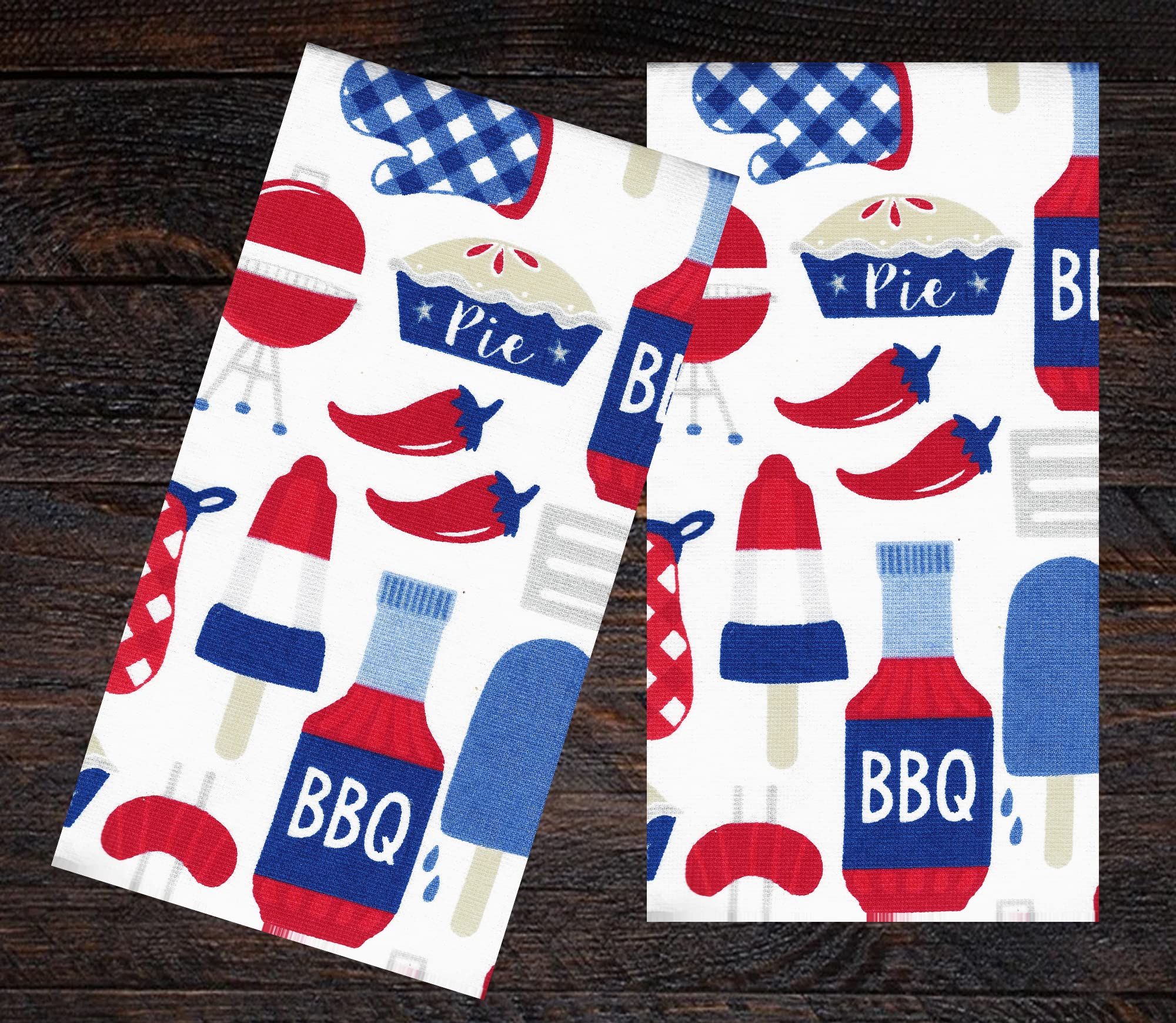 SeasonsEasy Patriotic Kitchen Towels Set of 2 American BBQ Cookout Theme Dual-Sided Cotton July 4th Labor Day