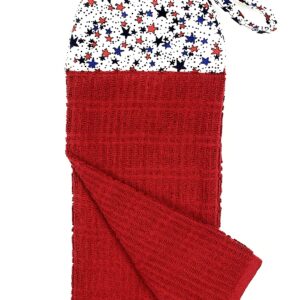 Fourth 4th of July Patriotic Americana Red White and Blue Ties On Stays Put Kitchen Hanging Loop Hand Dish Towel