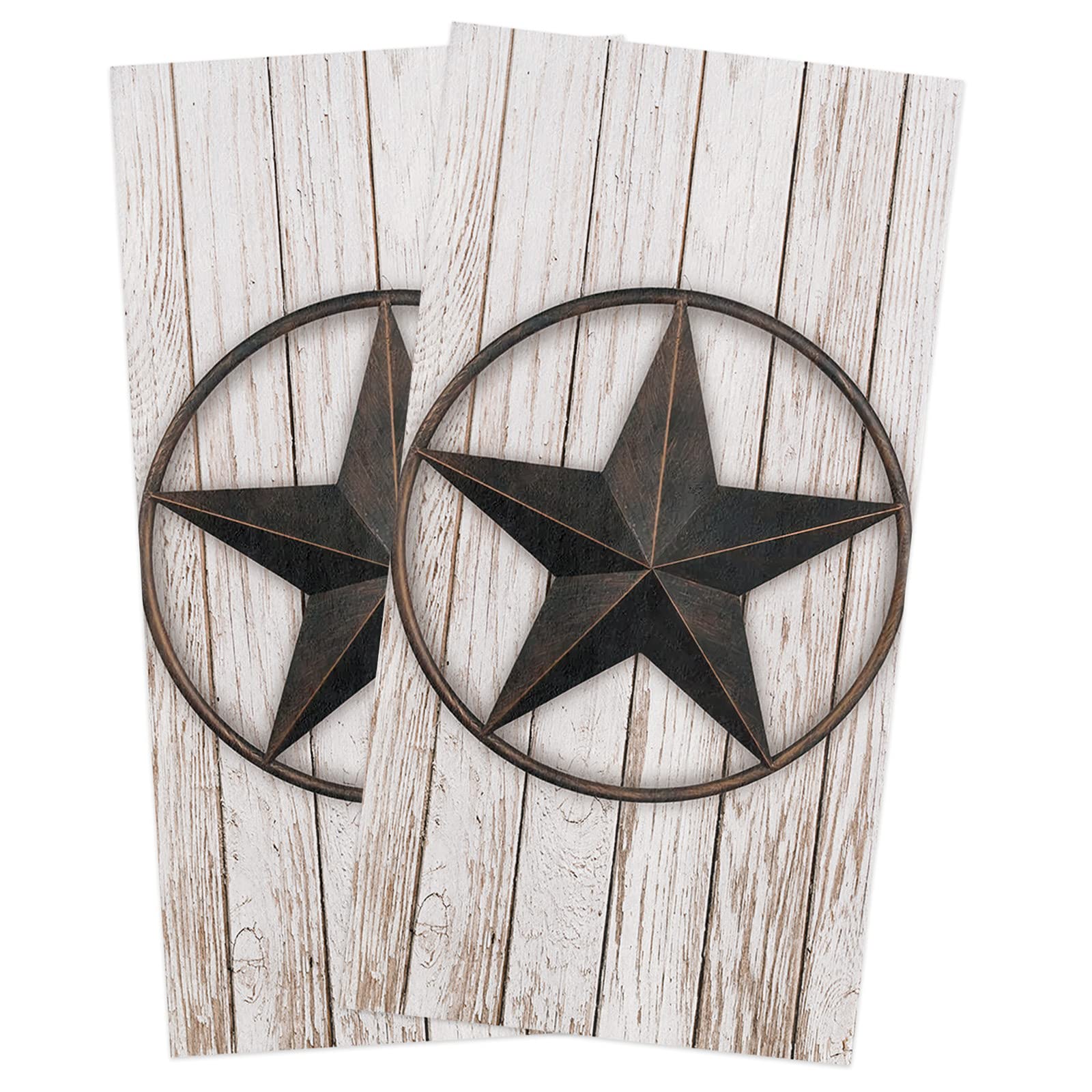 Big buy store Rustic Star Western Texas Kitchen Dish Towels Set of 2, Soft Lightweight Microfiber Absorbent Hand Towel Wooden Board Tea Towel for Kitchen Bathroom 18x28in