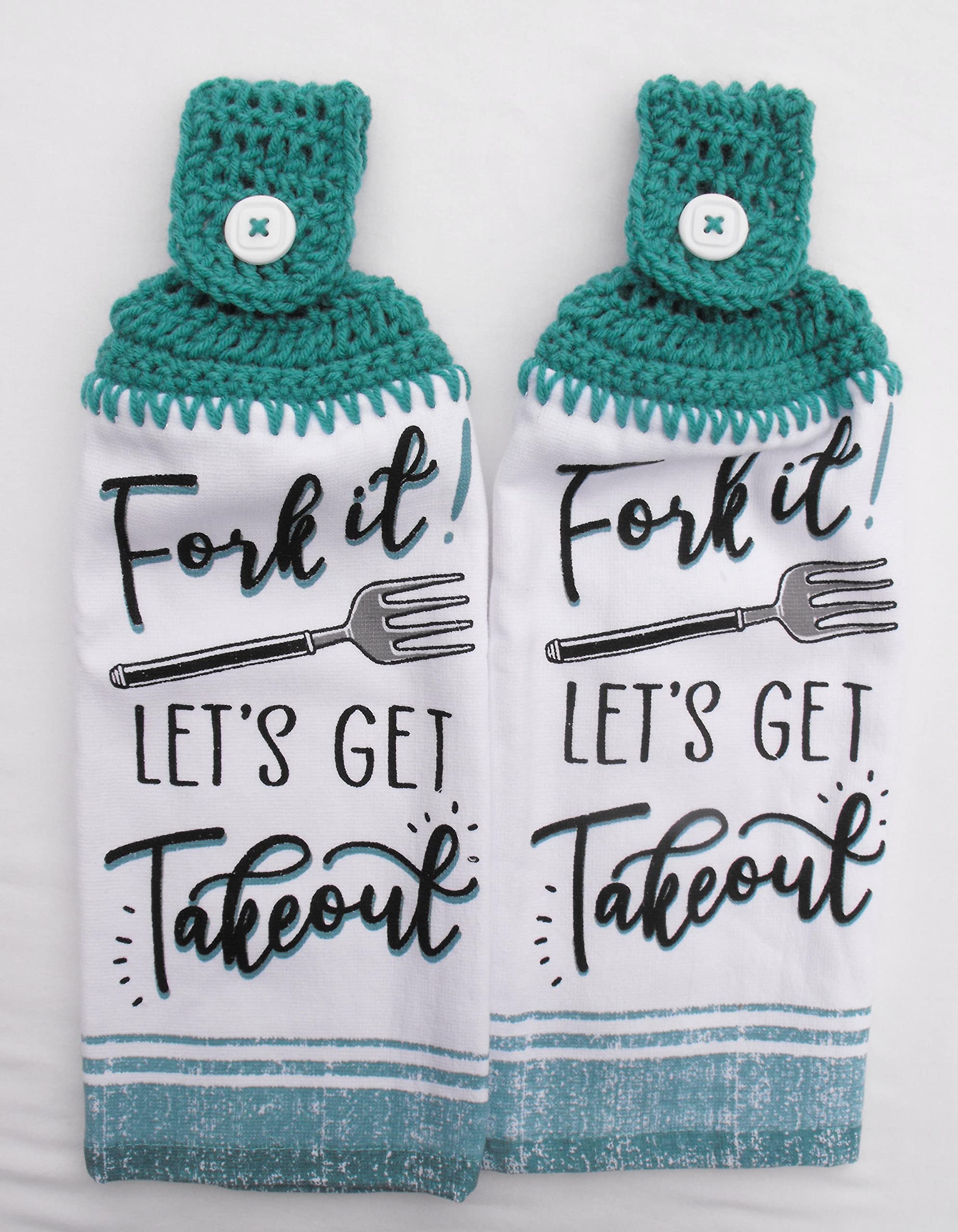 FORK IT! LETS GET TAKEOUT - 2 HANGING KITCHEN TOWELS