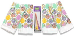 easter spring kitchen dish towels, 4 pc. fun decorative set: colorful flowers bunny's best print and ornate eggs (white/multi)