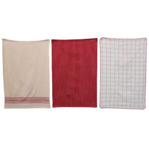 creative co-op cotton woven tea (set of 3) dish towels, red/white/tan