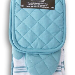 Topaz Kitchen Towel Set 5 Piece - Pot Holders, Oven Mitt and Terry Kitchen Towels