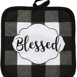 Buffalo Check Decor - Kitchen Linens - Dish Towel Set (5 Pc) Classic and Blessed Black and White Buffalo Check - Kitchen Towels - Oven Mitt - Pot Holders - Kitchen Decorations - Hand Towels