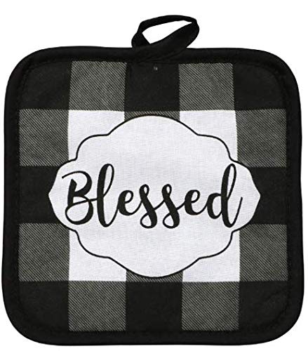 Buffalo Check Decor - Kitchen Linens - Dish Towel Set (5 Pc) Classic and Blessed Black and White Buffalo Check - Kitchen Towels - Oven Mitt - Pot Holders - Kitchen Decorations - Hand Towels