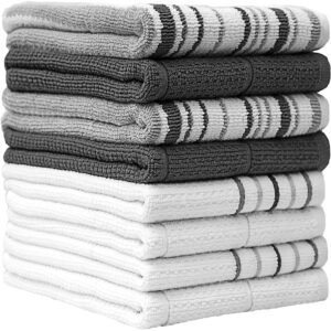 Pack of 8 Premium Kitchen Towels Set - Striped Waffle Yarn Dyed Kitchen Hand Towels - Large, 420 GSM, Ultra Absorbent - Dish Towels for Drying Dishes - Cotton Tea Towels - Kitchen Hand Towels - Grey