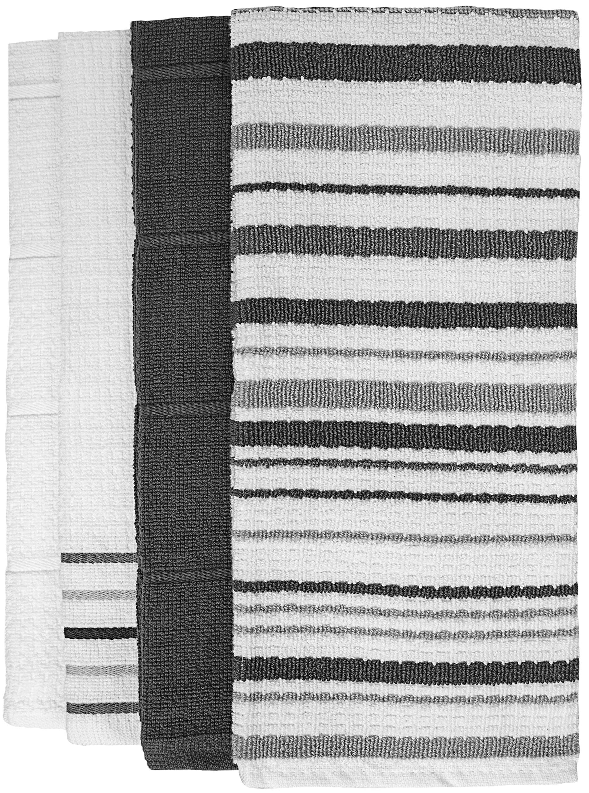 Pack of 8 Premium Kitchen Towels Set - Striped Waffle Yarn Dyed Kitchen Hand Towels - Large, 420 GSM, Ultra Absorbent - Dish Towels for Drying Dishes - Cotton Tea Towels - Kitchen Hand Towels - Grey