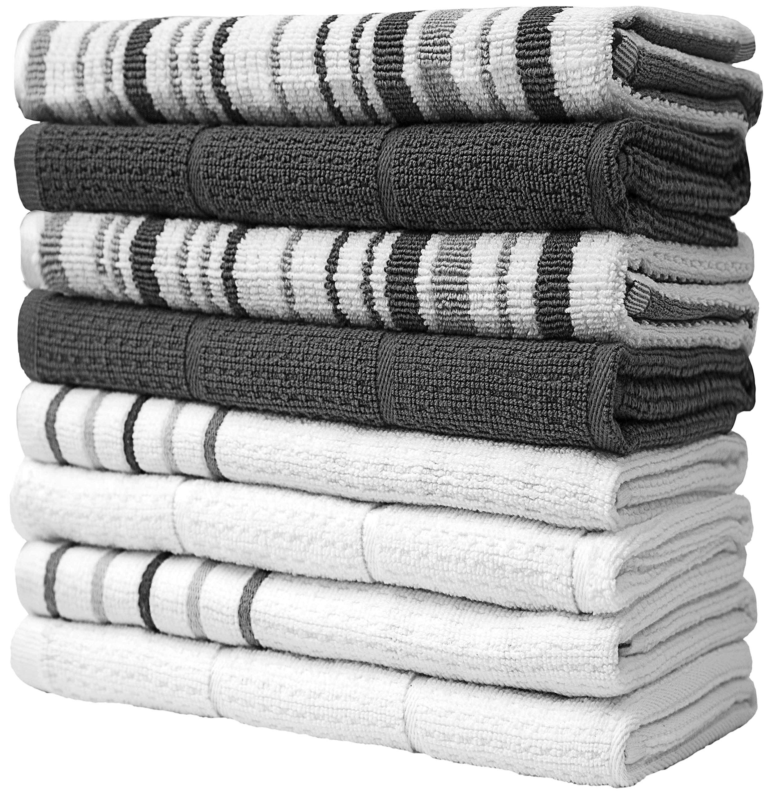 Pack of 8 Premium Kitchen Towels Set - Striped Waffle Yarn Dyed Kitchen Hand Towels - Large, 420 GSM, Ultra Absorbent - Dish Towels for Drying Dishes - Cotton Tea Towels - Kitchen Hand Towels - Grey