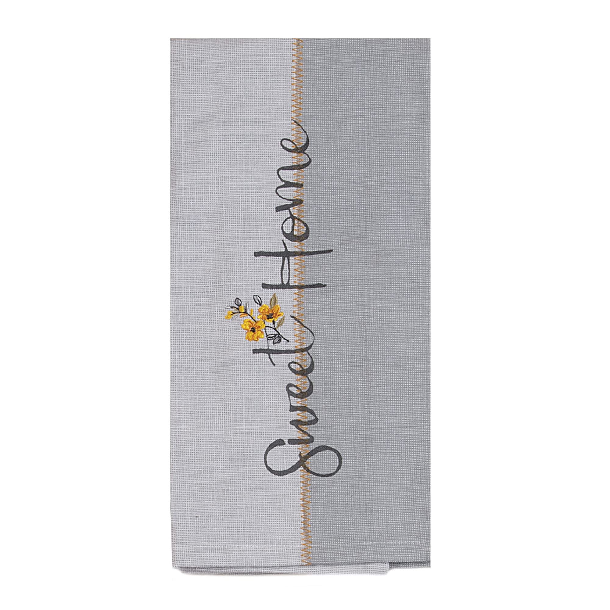 Generic Farmhouse Sweet Home Kitchen Linen Set: 4 Piece Bundle Includes Oven Mitt, Tea Towel, Flour Sack Towel and a Potholder by Kay Dee Designs, Gray Yellow