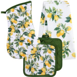 generic home collection seasonal kitchen linen set - includes oven mitt, potholders, and kitchen towels (ripe lemons)