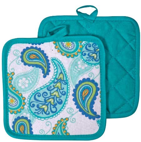 Paisley Decor - Kitchen Linen Set 4 Pc Celebrate with These Springtime Paisley and Flower Linens - Blue Sets Include Kitchen Towel 2 Potholders 1 Oven Mitt - Potholders - Kitchen Decor - Oven Mitts