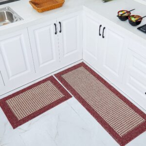 cosy homeer 48x18 inch/28x18 inch kitchen rug mats made of 100% polypropylene 2 pieces soft kitchen mat specialized in anti slippery and machine washable,red