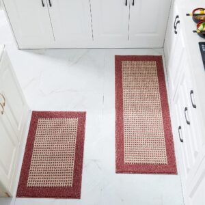 COSY HOMEER 48x18 Inch/28X18 Inch Kitchen Rug Mats Made of 100% Polypropylene 2 Pieces Soft Kitchen Mat Specialized in Anti Slippery and Machine Washable,red