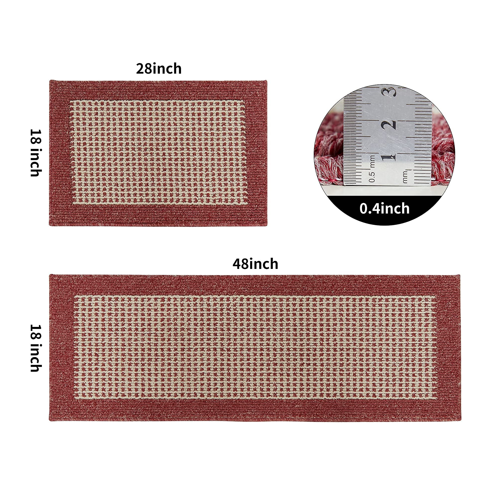 COSY HOMEER 48x18 Inch/28X18 Inch Kitchen Rug Mats Made of 100% Polypropylene 2 Pieces Soft Kitchen Mat Specialized in Anti Slippery and Machine Washable,red
