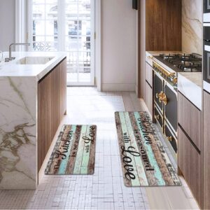 Farmhouse Kitchen Rugs Sets of 2, Personalized Kitchen Mats Cushioned Anti fatigue, Wooden Kitchen Rugs Non Slip Washable, Teal Kitchen Floor Mats for in Front of Sink, 17'' x 47'' + 17'' x 30''