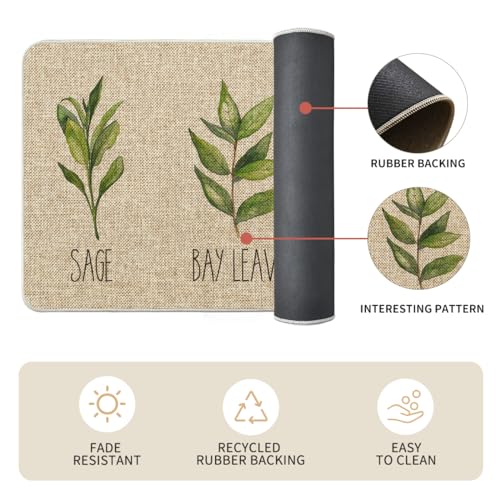 Artoid Mode Parsley Sage Oregano Basil Bay Leaves Decorative Kitchen Mats Set of 2, Seasonal Holiday Party Low-Profile Floor Mat for Home Kitchen - 17x29 and 17x47 Inch