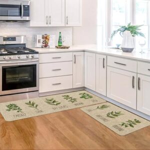 Artoid Mode Parsley Sage Oregano Basil Bay Leaves Decorative Kitchen Mats Set of 2, Seasonal Holiday Party Low-Profile Floor Mat for Home Kitchen - 17x29 and 17x47 Inch