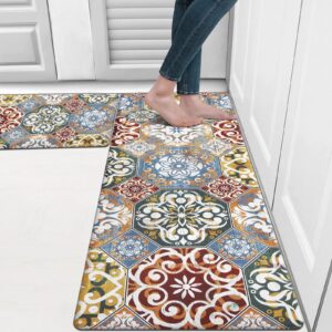 hebe boho anti fatigue kitchen rug sets 2 piece non slip cushioned mats for floor waterproof carpet runner for sink laundry standing