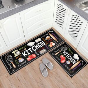 HOLVDENG Kitchen Mat Set of 2 Non Slip Thick Kitchen Rugs and Mats for Floor Comfort Standing Mats for Kitchen, Sink, Laundry, 17"x47"+17"x28"