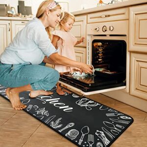 OUXIOAZ 2 PCS Kitchen Rugs and Mats Non Skid Washable Black Kitchen Mat Soft Super Absorbent Anti Fatigue Kitchen Mat Runner Set Doormat Bathroom 17"x47"+17"x30"