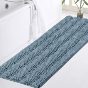 turquoize bathroom runner extra long bathroom rug blue chenille bath rug non slip shaggy bath mat shag shower mat, soft and cozy, super absorbent water, washable rug, 47 x 17 inches, stone blue