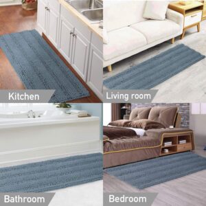 Turquoize Bathroom Runner Extra Long Bathroom Rug Blue Chenille Bath Rug Non Slip Shaggy Bath Mat Shag Shower Mat, Soft and Cozy, Super Absorbent Water, Washable Rug, 47 x 17 inches, Stone Blue