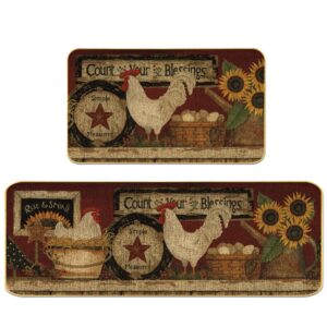 dxshcg farmhouse decorative kitchen rugs and mats set of 2, farm rooster non-slip kitchen mats,seasonal holiday party sets washable low-profile floor mats - 17x29 and 17x47 inch
