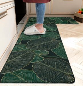 kitchen mats for floor cushioned anti fatigue mats for kitchen floor green kitchen floor mat memory foam boho kitchen rugs luxury kitchen runner kitchen rugs sets of 2, 17.3x28 + 17.3x47, 0.4 inches