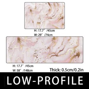 ZKLZI Kitchen Rugs Kitchen Mats for Floor 2 Pieces Liquid Marble Painting Gold Pink Kitchen Mat Set Non Slip Soft Absorbent Coral Velvet Washable Kitchen Rug Set 17.7×29.1Inch + 17.7×58.2Inch