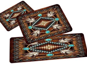 rustic southwestern kitchen rug sets 3 piece tribal native american indian comfort mat geometric cushioned floor mats washable doormat anti fatigue non-slip bathroom runner rugs bedroom area carpet