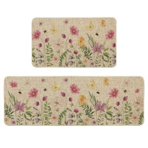 artoid mode flowers lavender spring kitchen mats set of 2, summer home decor low-profile kitchen rugs for floor - 17x29 and 17x47 inch