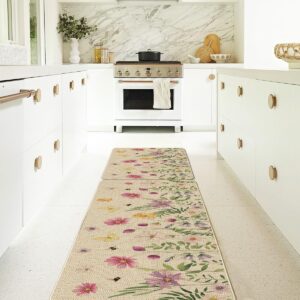 Artoid Mode Flowers Lavender Spring Kitchen Mats Set of 2, Summer Home Decor Low-Profile Kitchen Rugs for Floor - 17x29 and 17x47 Inch