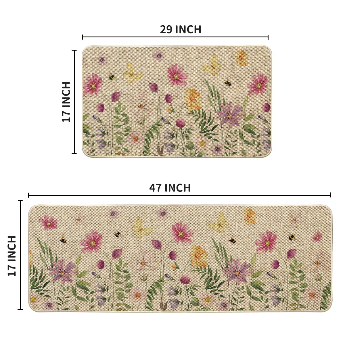 Artoid Mode Flowers Lavender Spring Kitchen Mats Set of 2, Summer Home Decor Low-Profile Kitchen Rugs for Floor - 17x29 and 17x47 Inch