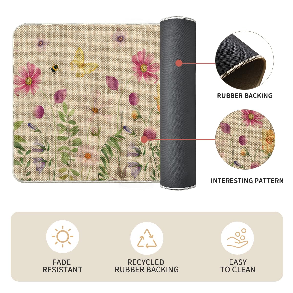 Artoid Mode Flowers Lavender Spring Kitchen Mats Set of 2, Summer Home Decor Low-Profile Kitchen Rugs for Floor - 17x29 and 17x47 Inch