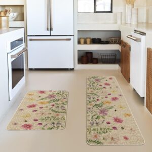 Artoid Mode Flowers Lavender Spring Kitchen Mats Set of 2, Summer Home Decor Low-Profile Kitchen Rugs for Floor - 17x29 and 17x47 Inch