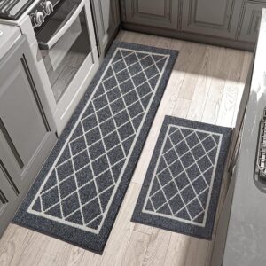 beqhause-kitchen-rugs-non-slip-kitchen-mats-for-floor machine washable kitchen mats 2 pieces grey kitchen runner carpet with tpr backing 24x35inch/24x60inch