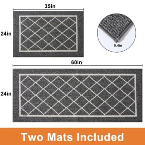 BEQHAUSE-Kitchen-Rugs-Non-Slip-Kitchen-Mats-for-Floor Machine Washable Kitchen Mats 2 Pieces Grey Kitchen Runner Carpet with TPR Backing 24x35inch/24x60inch