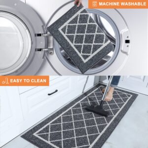 BEQHAUSE-Kitchen-Rugs-Non-Slip-Kitchen-Mats-for-Floor Machine Washable Kitchen Mats 2 Pieces Grey Kitchen Runner Carpet with TPR Backing 24x35inch/24x60inch