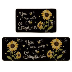 artoid mode bee sunflower spring kitchen mats set of 2, summer you are my sunshine home decor low-profile kitchen rugs for floor - 17x29 and 17x47 inch